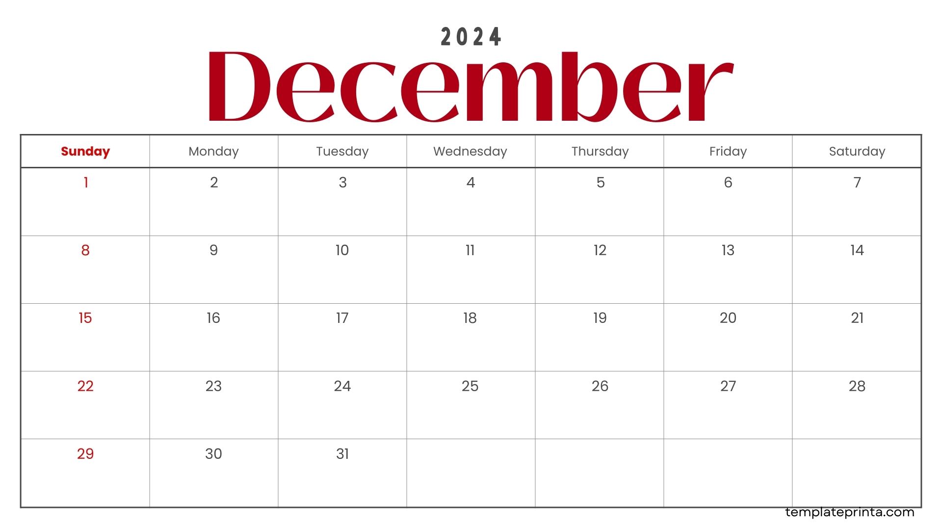Free Printable December 2024 Calendar - Calendar December 2024 2 