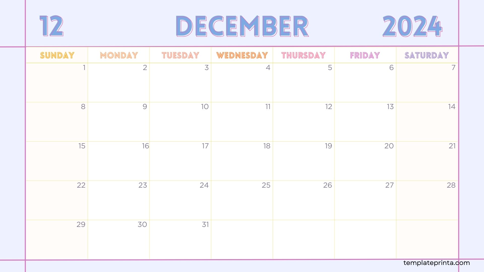 Free Printable December 2024 Calendar - Calendar December 2024 7 